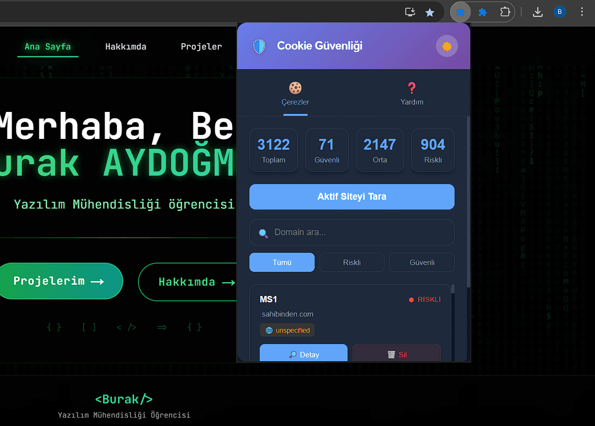 Cookie Güvenliği Denetleyicisi Chrome Uzantısı