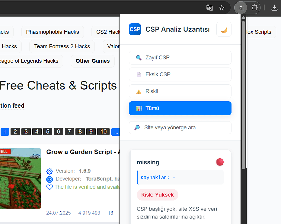 CSP Analiz Uzantısı Chrome Uzantısı