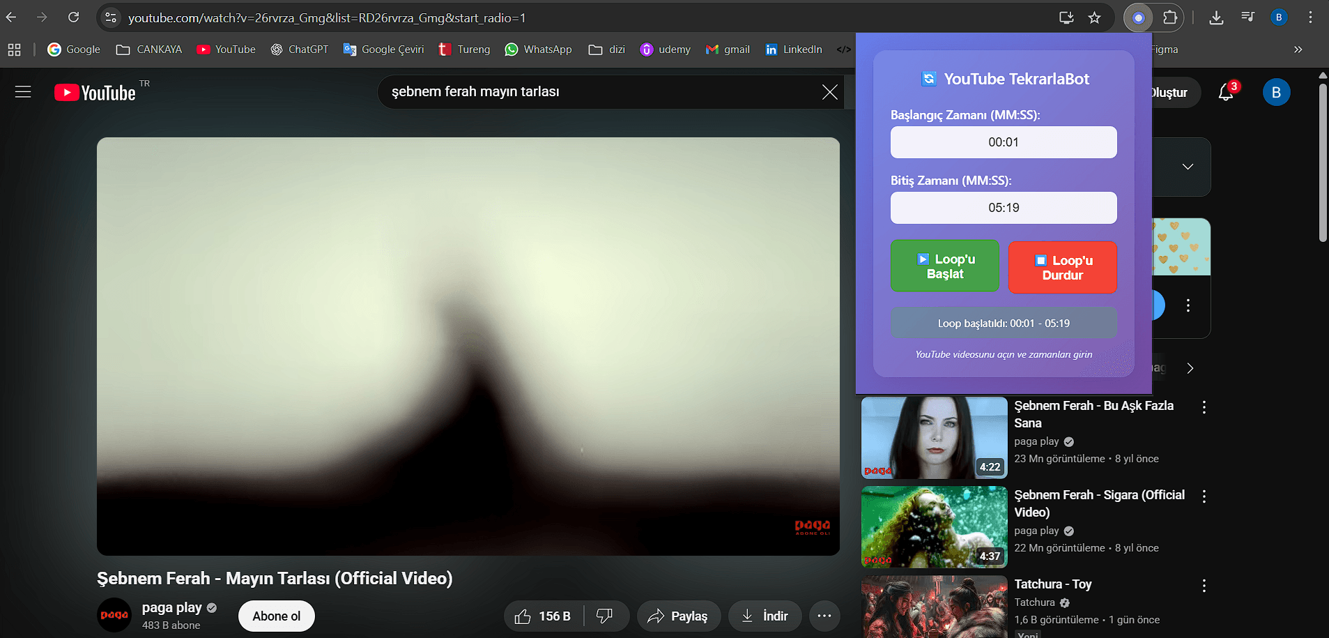YouTube TekrarlaBot Chrome Uzantısı